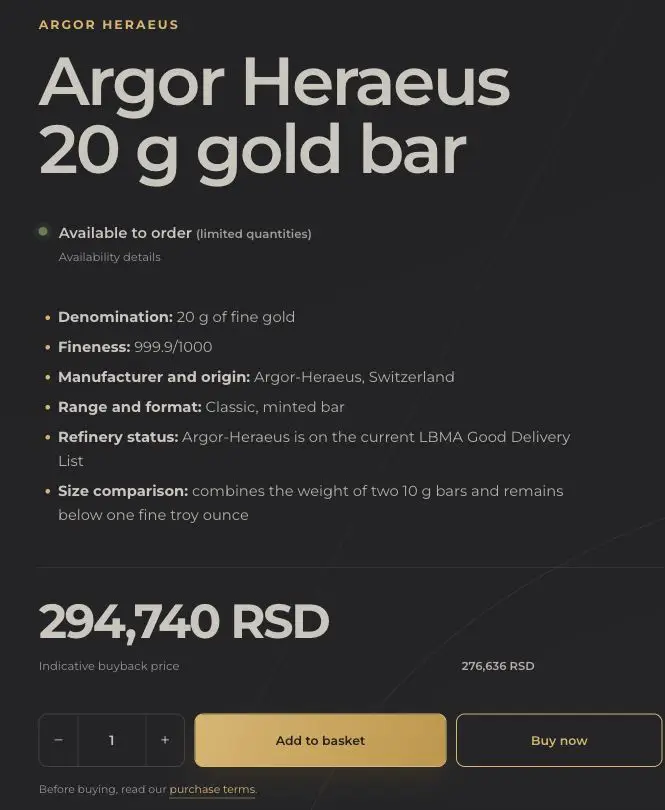 Product details showing weight, price, availability and an Add to basket button.
