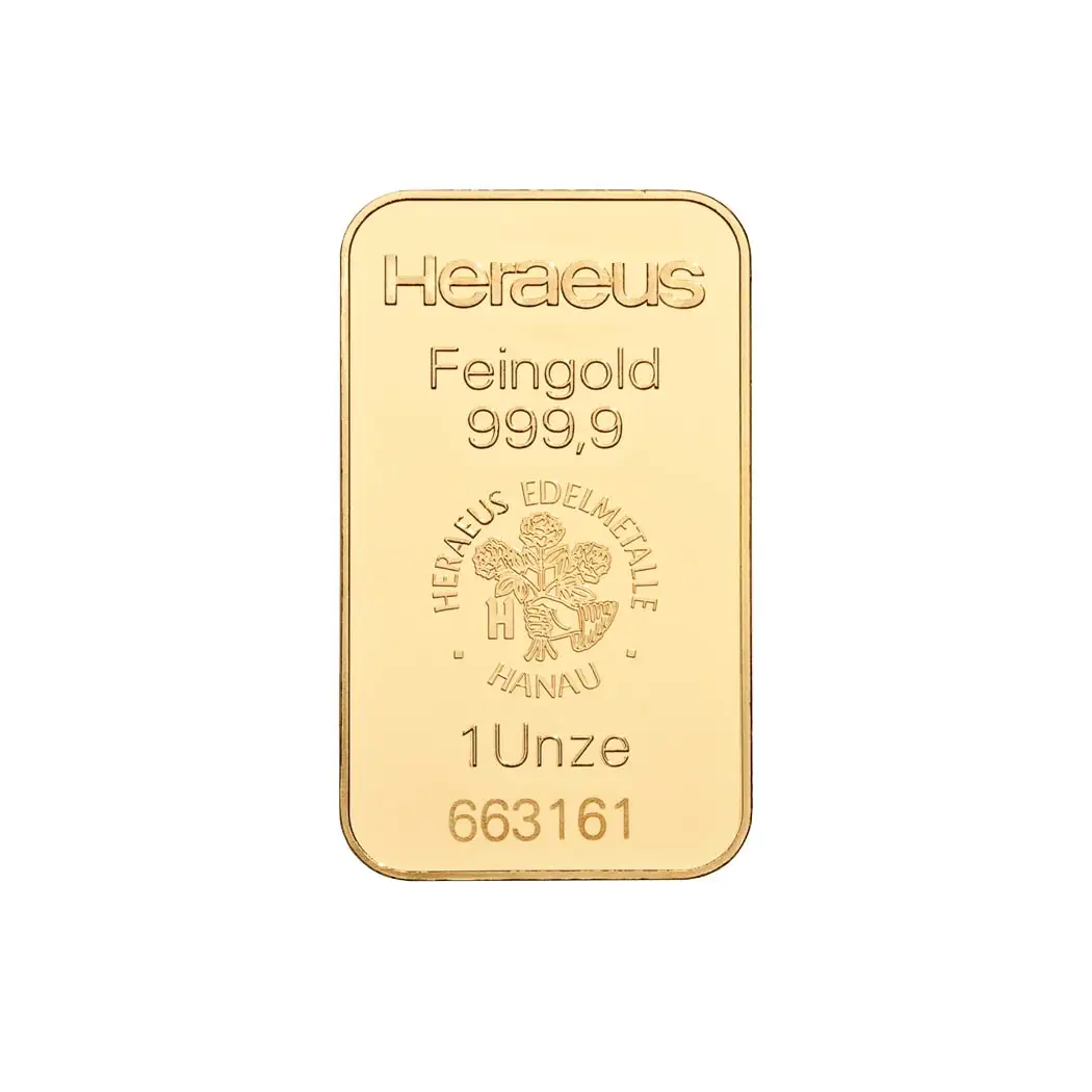 Zlatna poluga Heraeus 1 unca, front