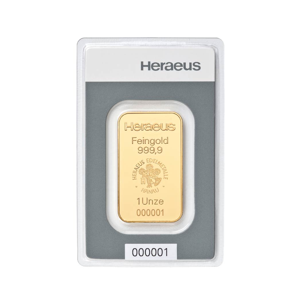Zlatna poluga Heraeus 1 unca, pakovanje