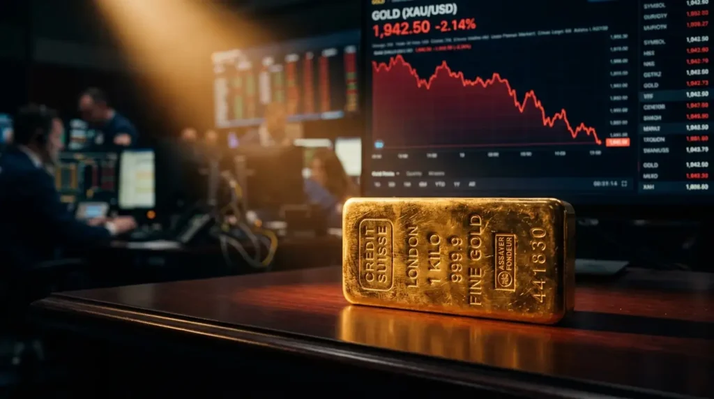 Zlato pada sa dvonedeljnog vrha: Jak dolar i hawkish Fed pritiskaju cenu ispod 4.500 dolara